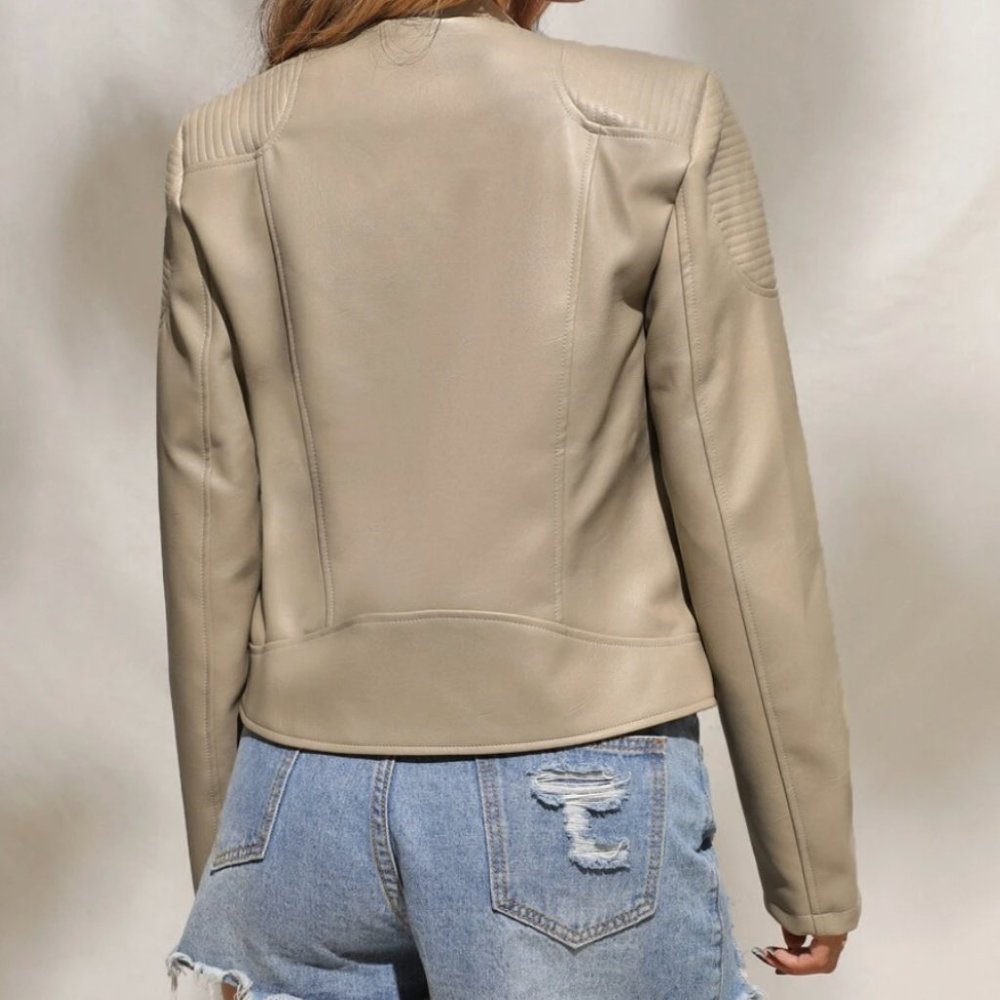 Vegan Leather Minimalist Moto Jacket Black - Picture 4 of 16